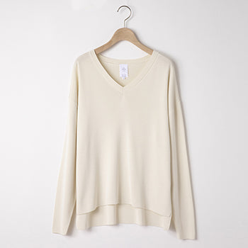 WASHABLE SILK KNIT V-NECK PULL OVER