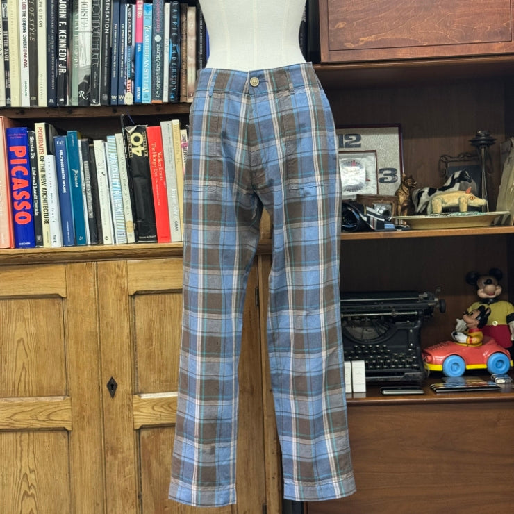 CHECKED SHIRRED PANTS