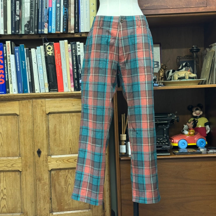 CHECKED SHIRRED PANTS
