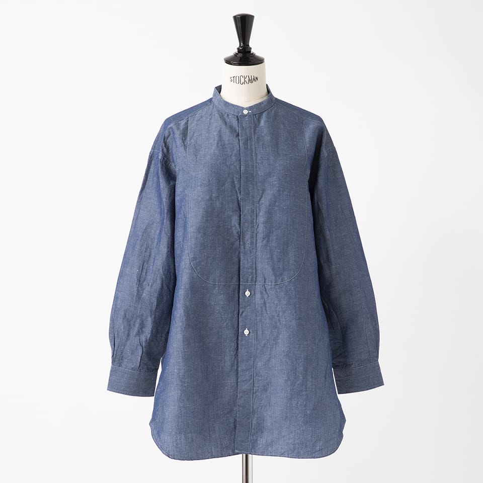 INDIGO BAND COLLAR SHIRT