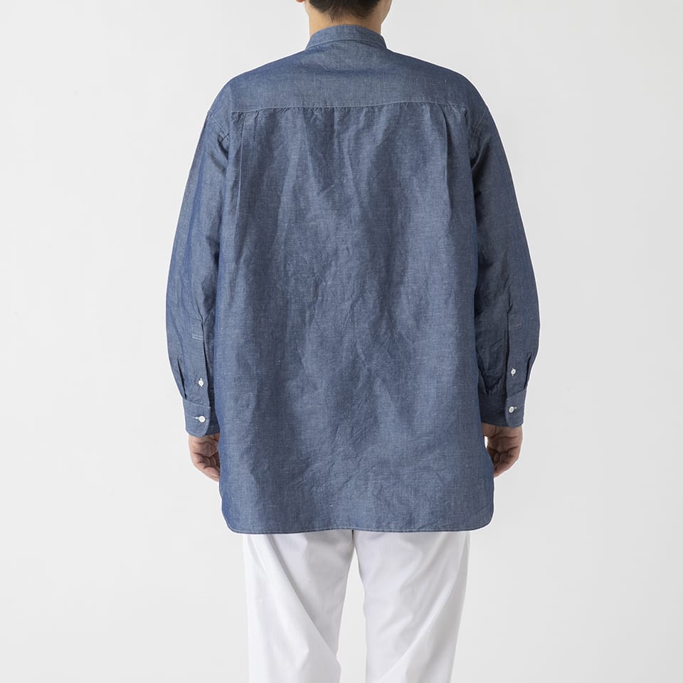 INDIGO BAND COLLAR SHIRT