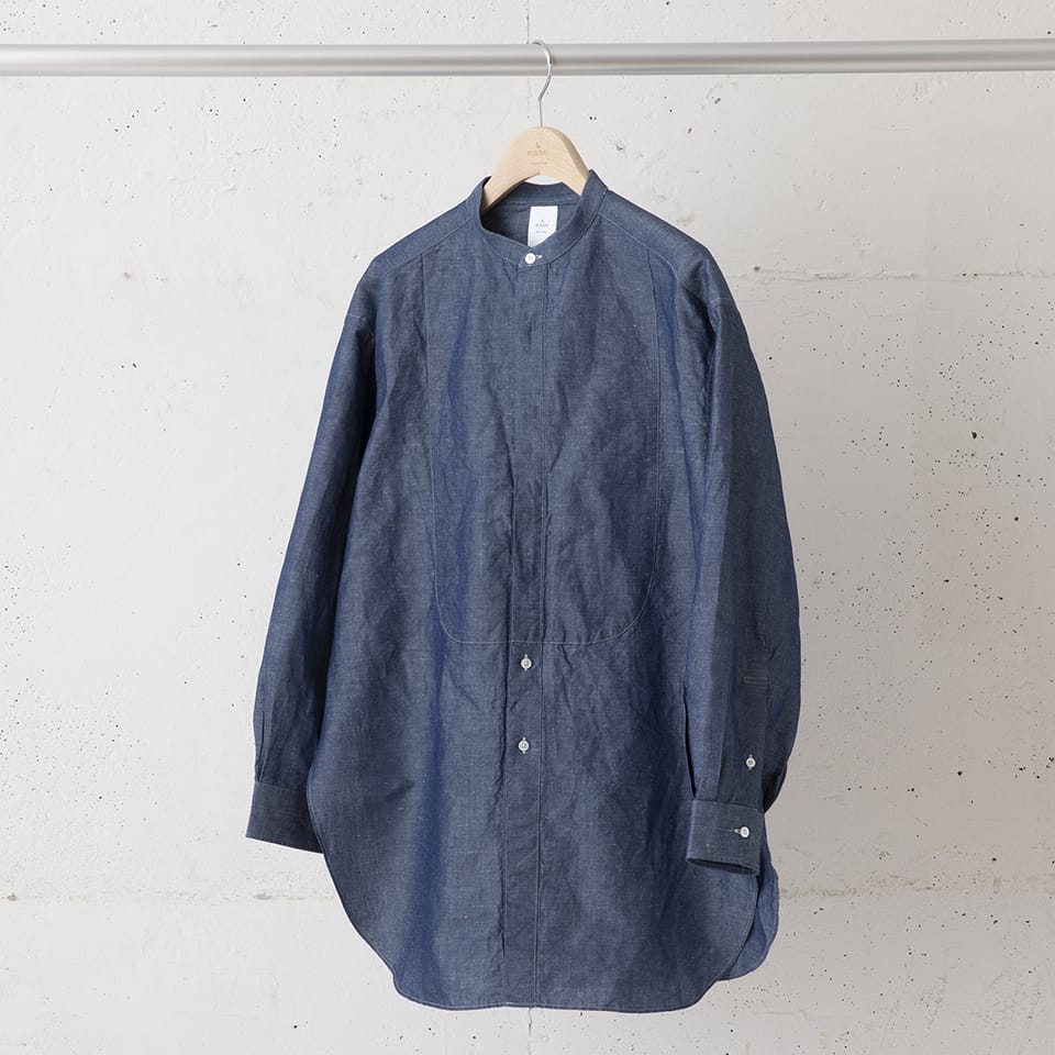 INDIGO BAND COLLAR SHIRT