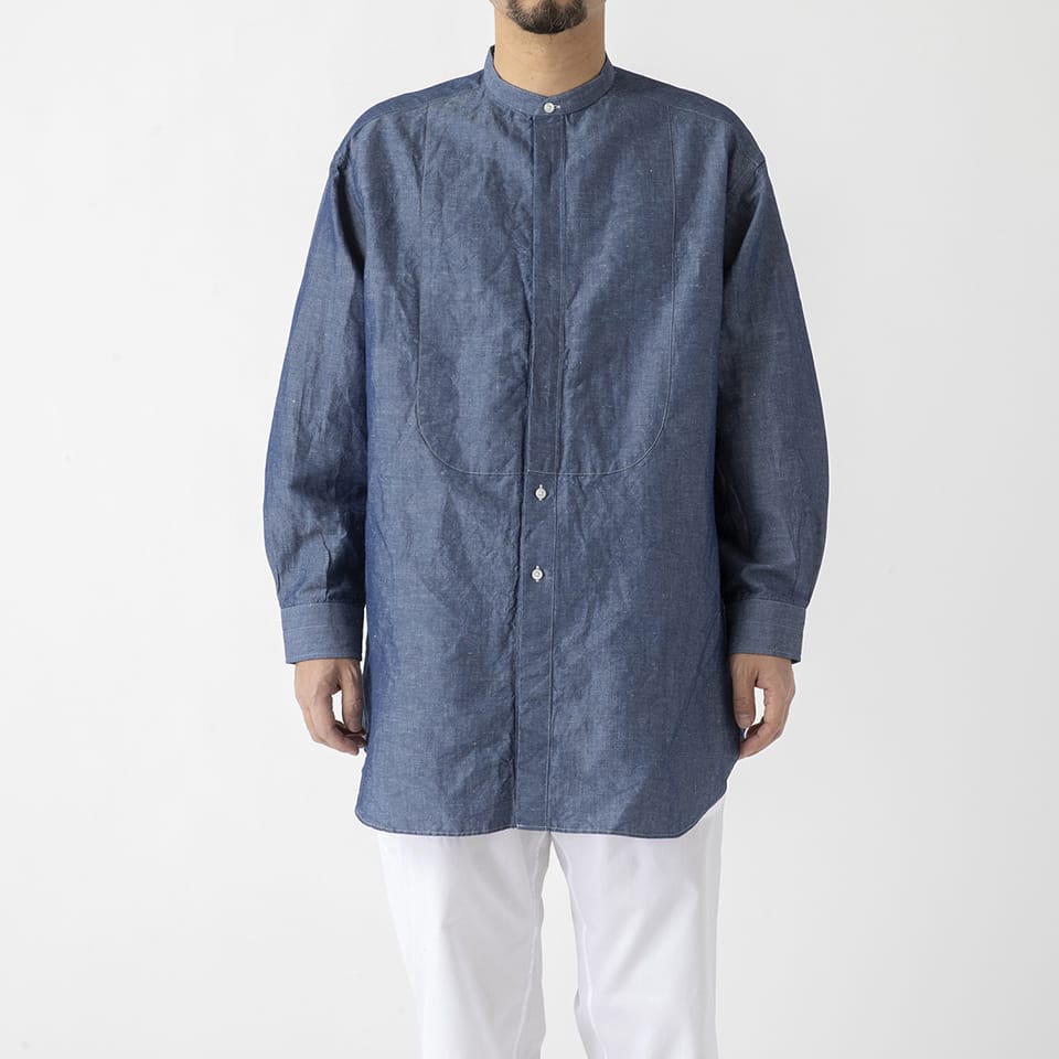INDIGO BAND COLLAR SHIRT