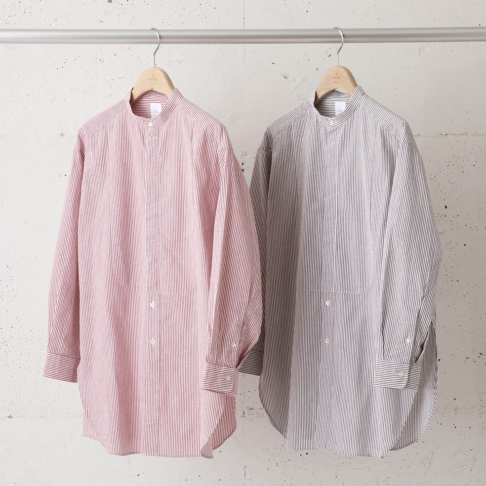 SEER SUCKER BAND COLLAR SHIRT
