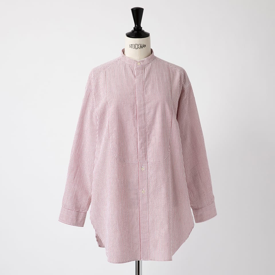 SEER SUCKER BAND COLLAR SHIRT