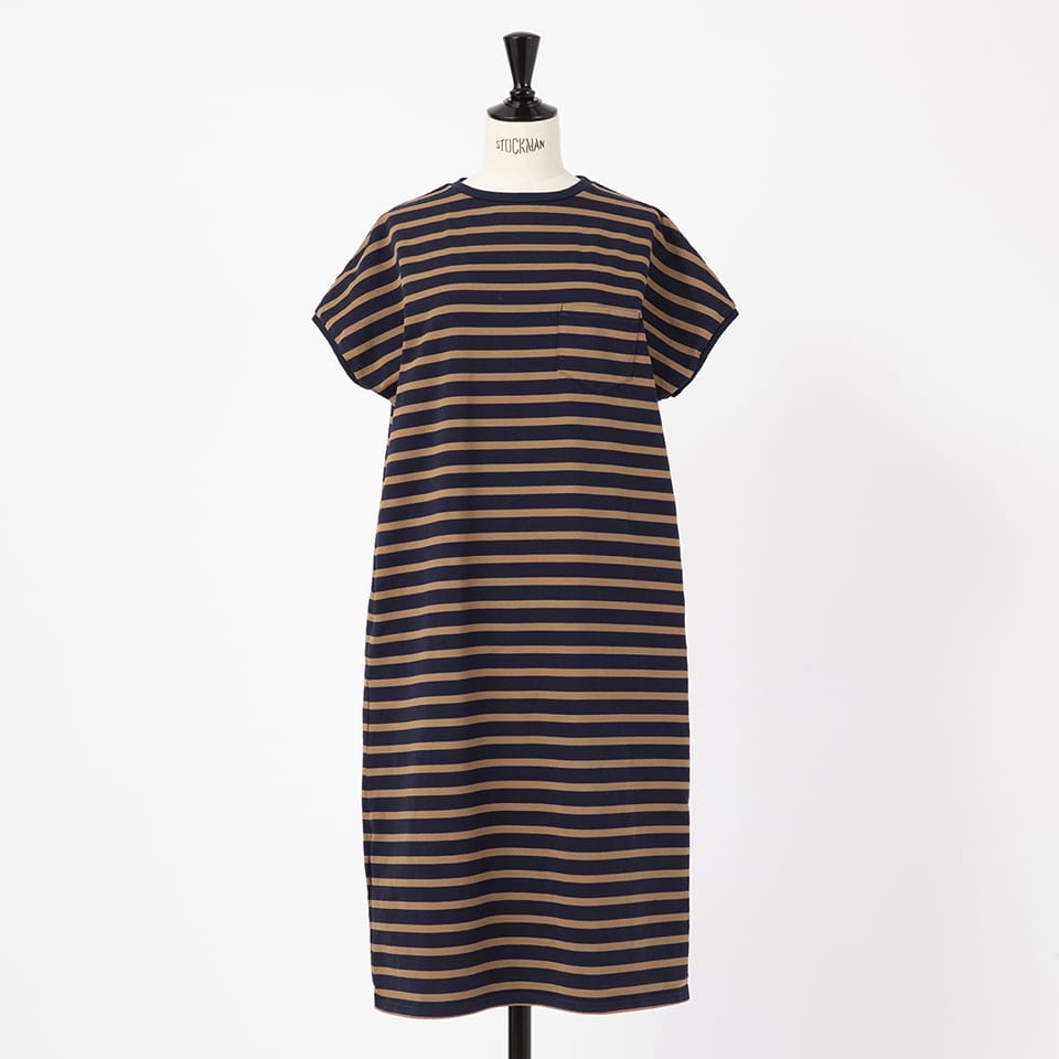 HALF SLEEVE CREW NECK BORDER ONE-PIECE