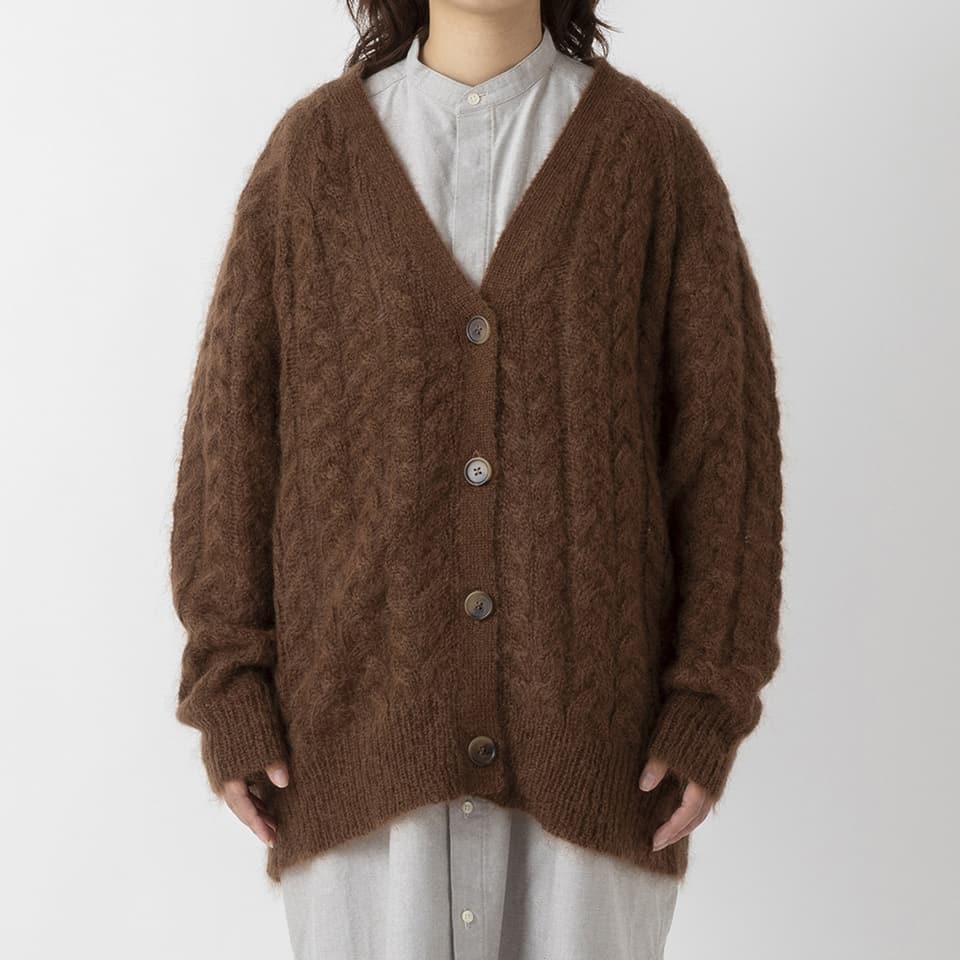 CABLE MOHAIR V-NECK CARDIGAN